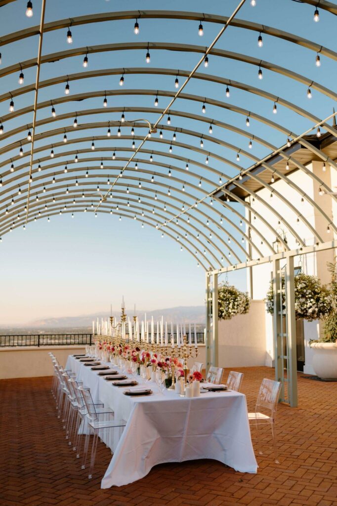 a modern European outdoor wedding reception 