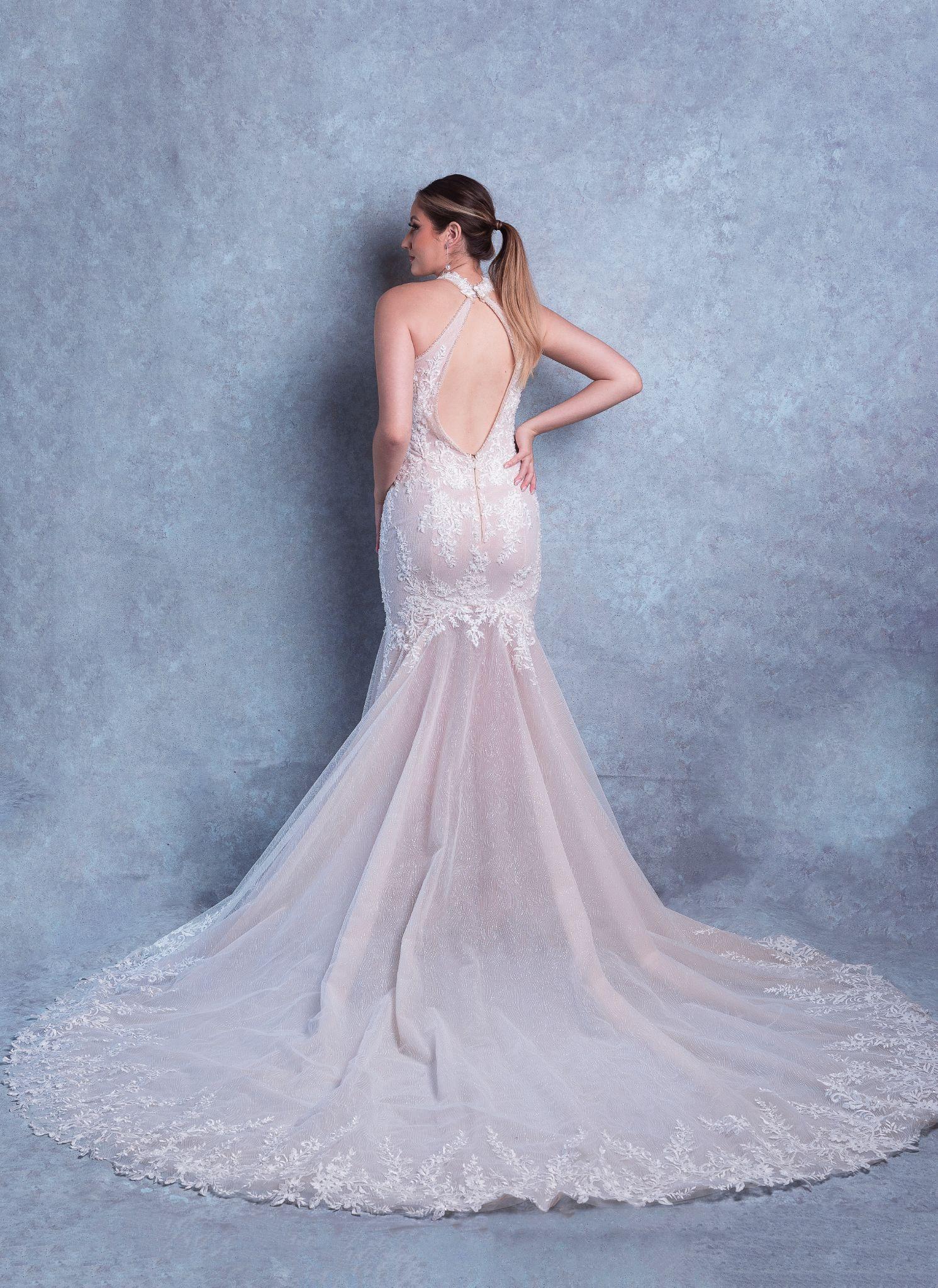 Blush Pink Huge Ballgown Wedding Dress With Sheer Neckline, 3D Flowers, V  Back Applique, And Lace Detailing 240P From Wedswty68, $159.83 | DHgate.Com