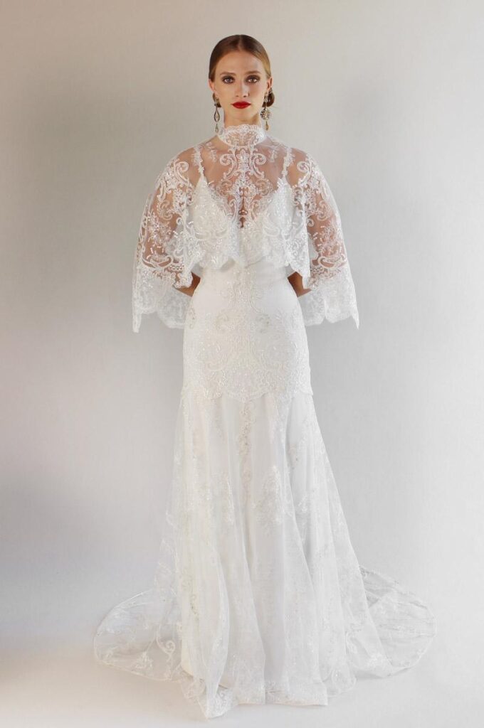 Santa Monica wedding dress with Cape